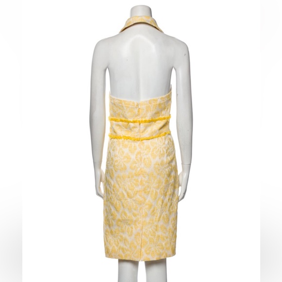 Theia Yellow Floral Printed Collared Halter Knee-Length Dress - Picture 3 of 3